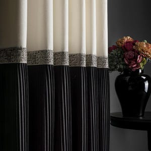 Black and White Custom Color Block Curtains, Panel Curtains Custom Size Fabric, Luxury Linen Curtains, Black Extra Long Curtains Living Room