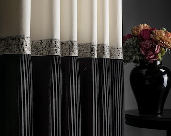 Luxury Black & White Curtains, Custom Size Soft Fabric, Art Deco Style Border Drapes, Multiple Colors