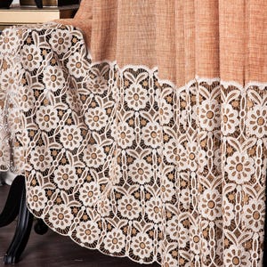Terracotta Gray Brown White Floral Striped Patterned  Embroidered Curtains, Panel Curtains Custom Size Drape, Curtains Tulle Kitchen Bedroom