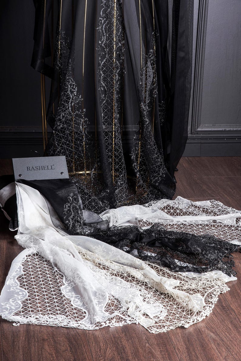 Black Embroidered Tulle Curtains Chic Window Treatments, Sheer Lace