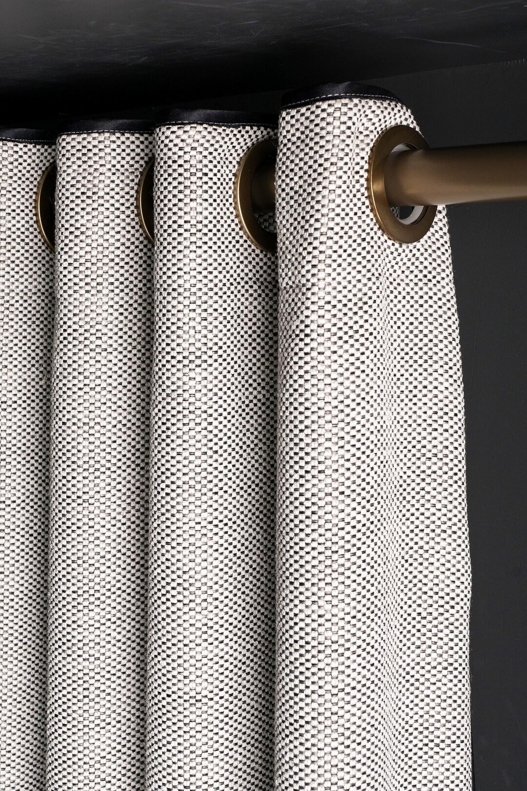 Custom Textured Woven Linen Curtains, Black and White Embroidered ...