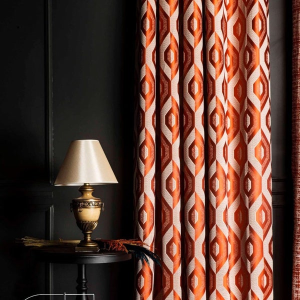 Modern Orange Geometric Curtains, Luxury Striped Curtains, Rod Pocket Curtains, Living Room Curtains, Bedroom Curtains, Mother's Day Gift