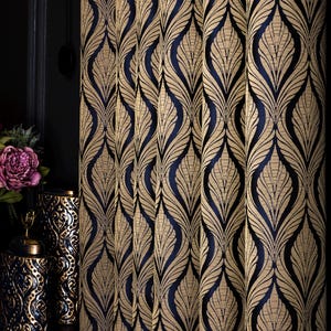 Navy Blue Black Bronze Luxury Damask Patterned Curtains, Classic Vintage Style Fabric, Custom  Victorian Curtains for Living Room & Bedroom