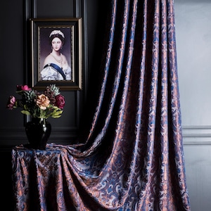 Navy Blue Victorian Damask Curtains, Custom Size Chenille Fabric, Vintage & Baroque Style Drapes, Multiple Colors image 7