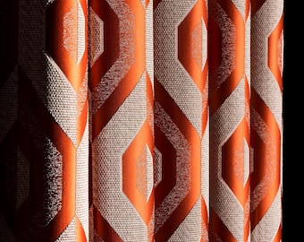 Tende arancioni con motivo geometrico su misura, tessuto jacquard satinato di lusso, tende Art Déco per soggiorno e camera da letto