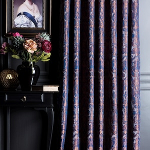 Navy Blue Victorian Damask Curtains, Custom Size Chenille Fabric, Vintage & Baroque Style Drapes, Multiple Colors image 5