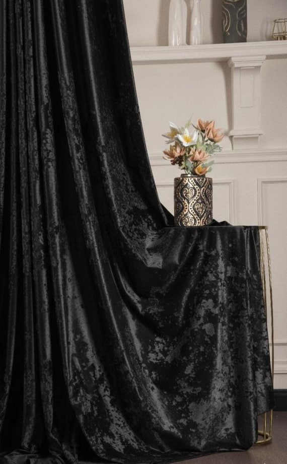 Extra Black Crushed Velvet Curtains, Luxury Shiny Velvet Fabric, Vintage Custom Size Drapes, Multiple Colors