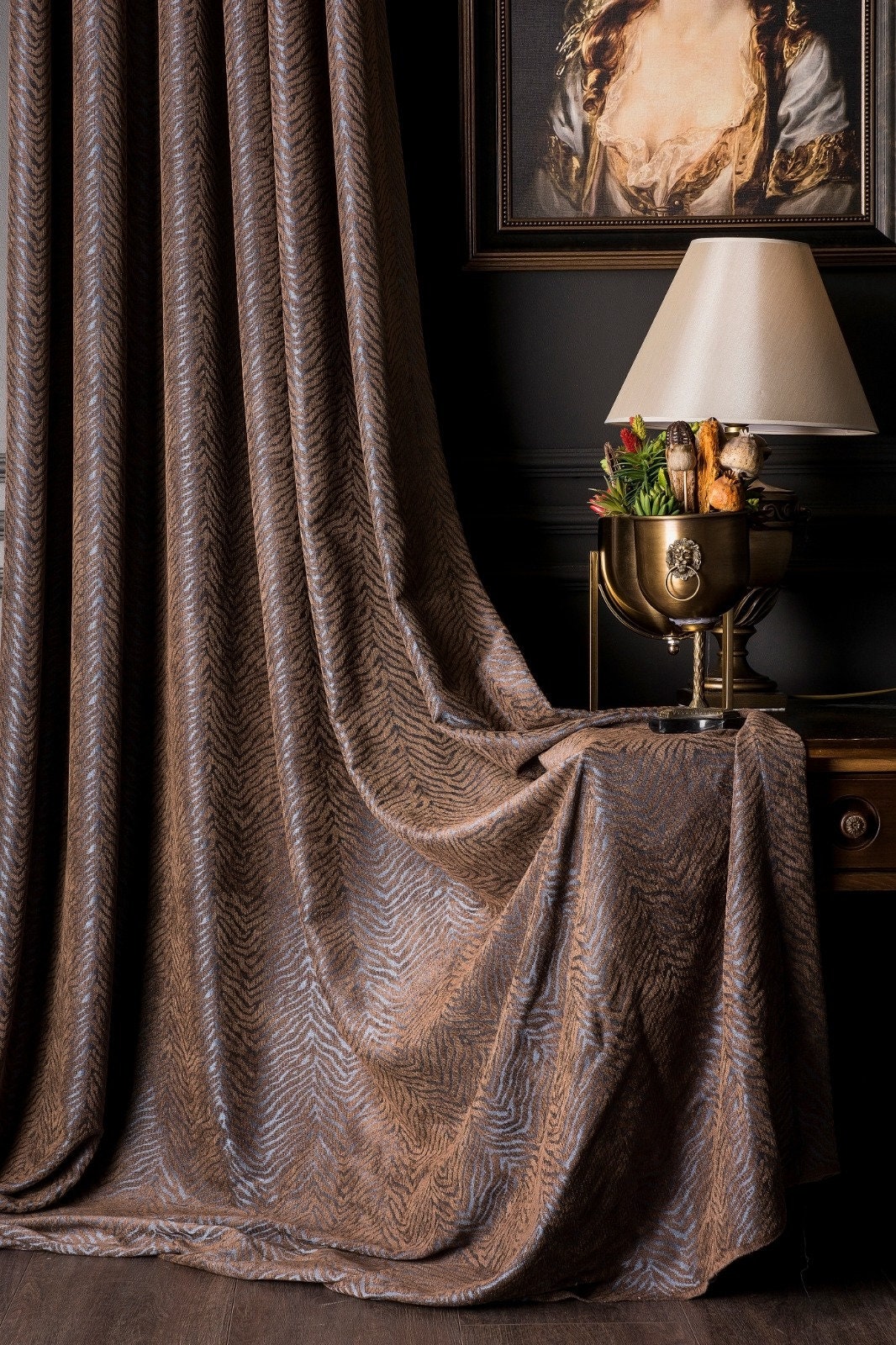 Luxury Brown Chenille Fabric, Striped Chenille Fabric, Window Curtain ...