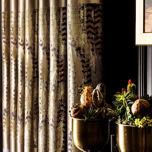 Curtains Panel Damask Patterned Striped Fabric Bedroom Livingroom Gold Block Custom Luxury Size Drape, Curtains Living Room Bedroom Kitchen