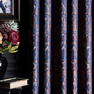 Navy Blue Victorian Damask Curtains, Custom Size Chenille Fabric, Vintage & Baroque Style Drapes, Multiple Colors image 8