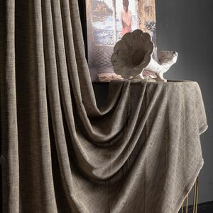Brown Linen Patterned Curtains, Panel Curtain Custom Size Fabric, Luxury Home Decor Curtains, Art Deco, Rod Curtains For Living Room Bedroom