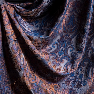 Navy Blue Victorian Damask Curtains, Custom Size Chenille Fabric, Vintage & Baroque Style Drapes, Multiple Colors