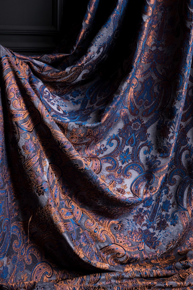 Navy Blue Victorian Damask Curtains, Custom Size Chenille Fabric, Vintage & Baroque Style Drapes, Multiple Colors image 1