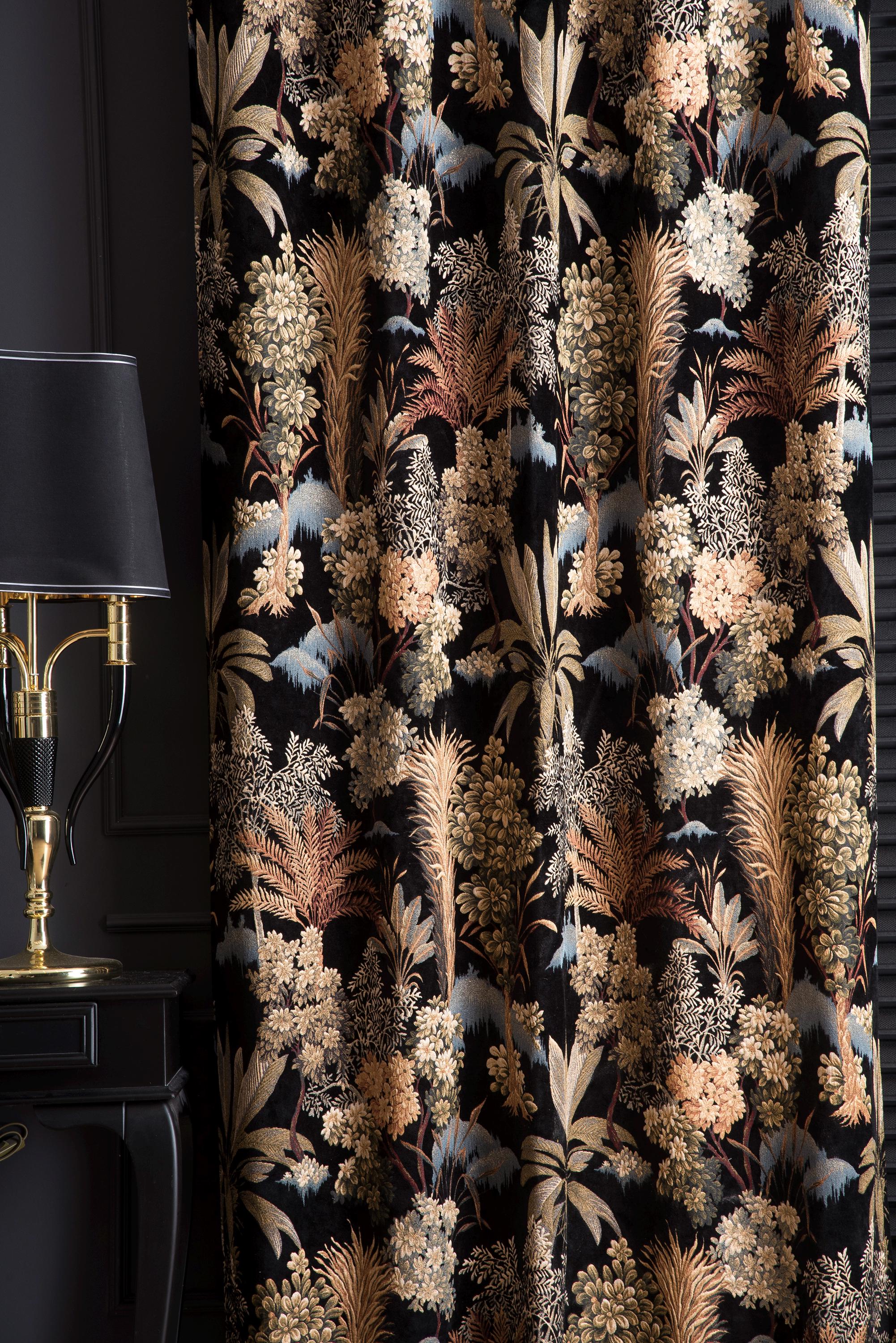Black Natural Floral Curtains, Custom Goblen Fabric, William Morris