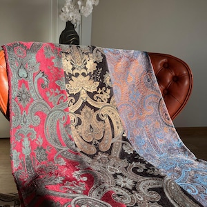 Navy Blue Victorian Damask Curtains, Custom Size Chenille Fabric, Vintage & Baroque Style Drapes, Multiple Colors image 4