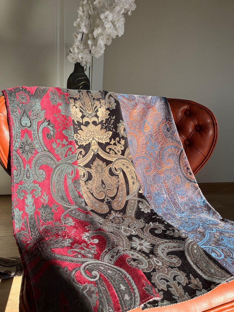 Navy Blue Victorian Damask Curtains, Custom Size Chenille Fabric, Vintage & Baroque Style Drapes, Multiple Colors image 4