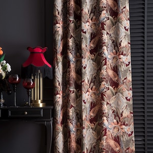 Tropical Botanical Curtains With Birds and Flowers, Extra Long Floral Curtains Panel, Goblen Curtains for Living Room & Bedroom