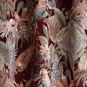 Exotic Floral & Parrot Pattern Curtains, Extra Long Tapestry Fabric, Burgundy Tropical Drapes, Multiple Colors
