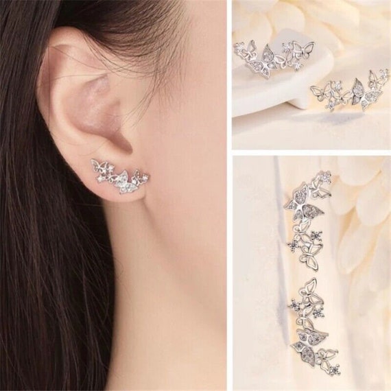 Stud earrings butterfly silver 925 women's earrin… - image 2