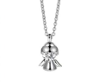 Collier Pendentif Ange Argent Sterling 925 Zircone Perle Femme Fille