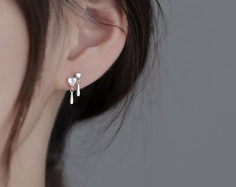 Heart stud earrings sterling silver 925 with zirconia women's earrings earrings