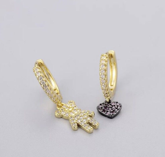 Hoop earrings bear 925 sterling silver zircon wom… - image 4