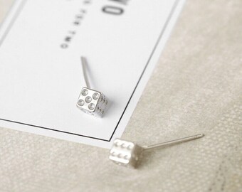 Stud earrings square cube 4 mm silver 925 women's men's earrings