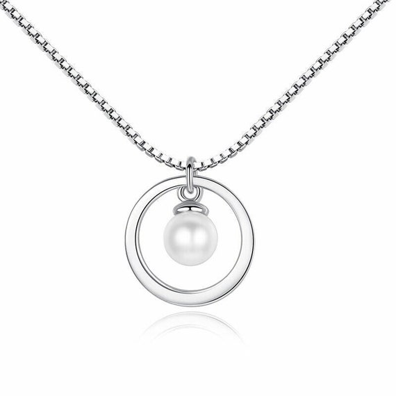 Halskette Kreis mit Perle Anhänger echt Silber 92… - image 3