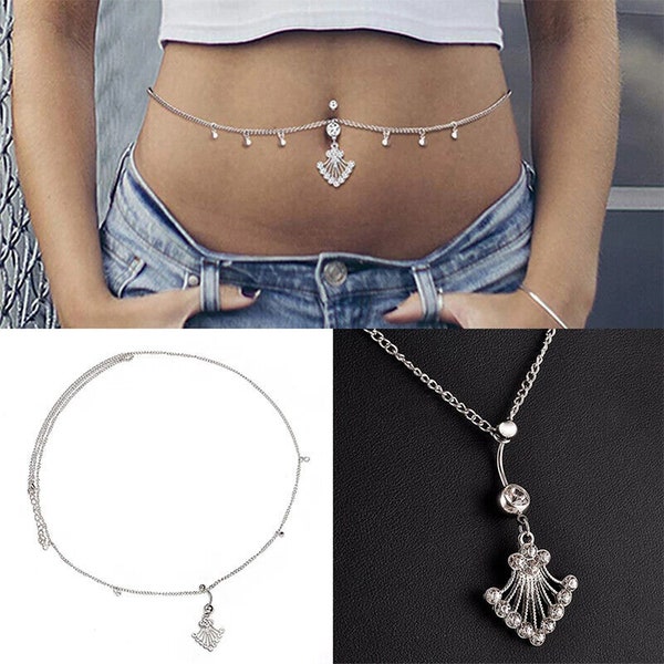 Belly button piercing *Cubic zirconia surgical steel curved bar crystal chain top