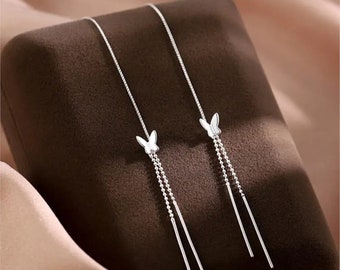 Pull-through butterfly sterling silver 925 women's earrings