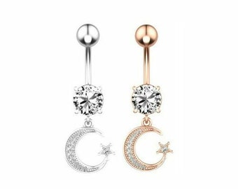 Bauchnabelpiercing Mond mit Stern und Zirkonia