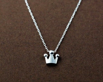 Necklace mini pendant crown king sterling silver 925 women's chain