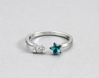 Women's ring star silver 925 blue zirconia women girls