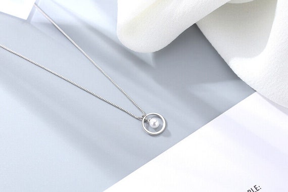 Halskette Kreis mit Perle Anhänger echt Silber 92… - image 5