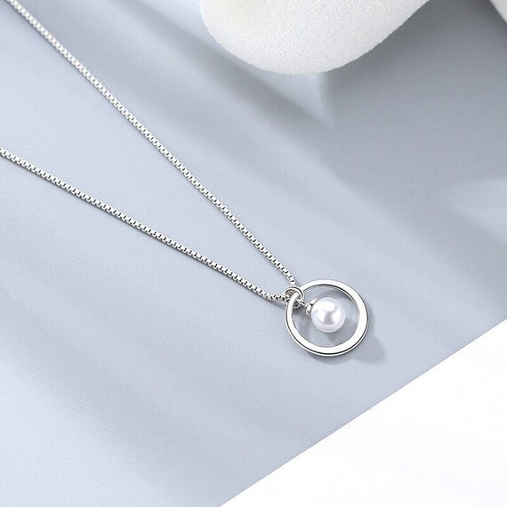 Halskette Kreis mit Perle Anhänger echt Silber 92… - image 7