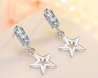 Star, stud earrings, sterling silver 925, zirconia, women's earrings earrings