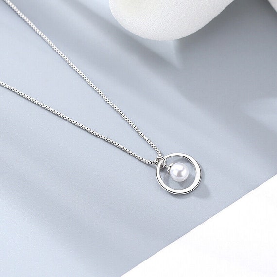 Halskette Kreis mit Perle Anhänger echt Silber 92… - image 4