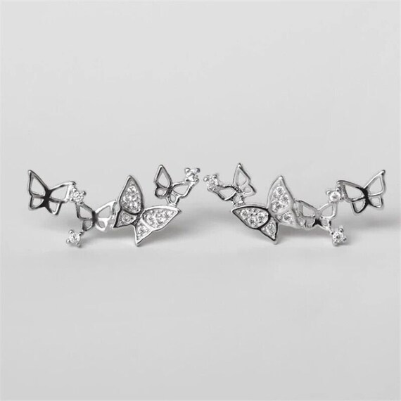 Stud earrings butterfly silver 925 women's earrin… - image 1