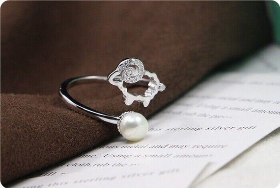 Women's ring sheep sterling silver 925 with pearl… - image 2
