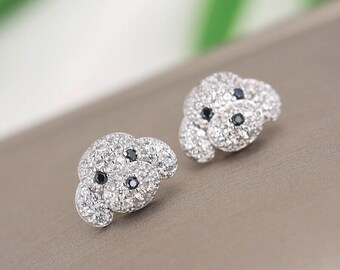 Stud earrings dog silver zirconia 925 women's earrings