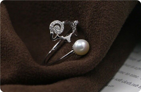 Women's ring sheep sterling silver 925 with pearl… - image 4