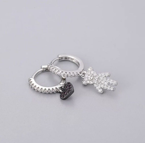 Hoop earrings bear 925 sterling silver zircon wom… - image 5