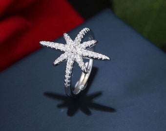 Star ring sterling silver 925 with zirconia open 49-56