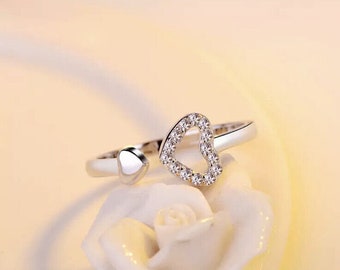 Heart ring silver 925 adjustable size 54-56 with zirconia women's ring