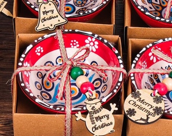 Turkish Cini Porcelain Bowl, Merry Christmas Gifts, Christmas Party Favors, New Year Favors, Coworker Happy Holiday Favors, Bohemian Favors