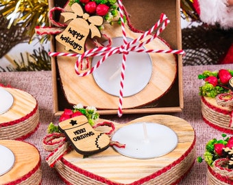 Personalized Christmas Gift, Christmas Wooden Heart Candle Holder, Custom Noel New Year, Happy Holiday Gift, Christmas Ornament, Xmas Gift