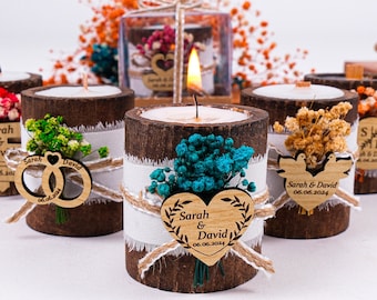 Wedding Favors for Guests in Bulk, Personalized Wooden Candle Holder, Bridal Shower Favors Tealight Holder, Rustic Wedding Party Favors Bulk