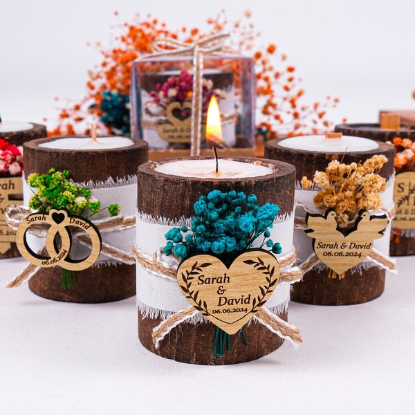 Wedding Favors for Guests in Bulk, Personalized Wooden Candle Holder, Bridal Shower Favors Tealight Holder, Rustic Wedding Party Favors Bulk