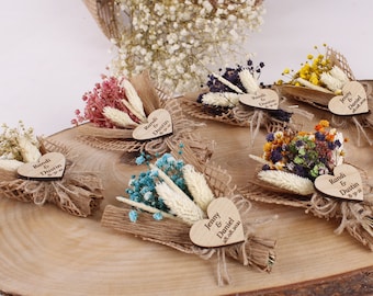 Cadeaux de mariage aimantés pour invités Mini bouquet de fleurs séchées, Cadeaux magnétiques personnalisés, cadeaux de douche nuptiale, cadeaux de mariage rustique pour invité