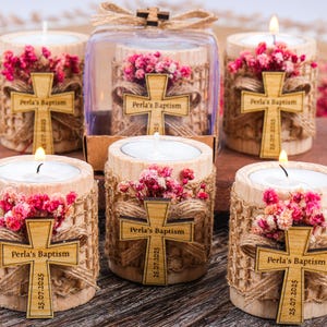 Baptism Favors, Wooden Candle Holder, Tealight Holder, Baptism Gift, Geschenk Taufe, Personalised Candle, Baby Shower First Communion Favors